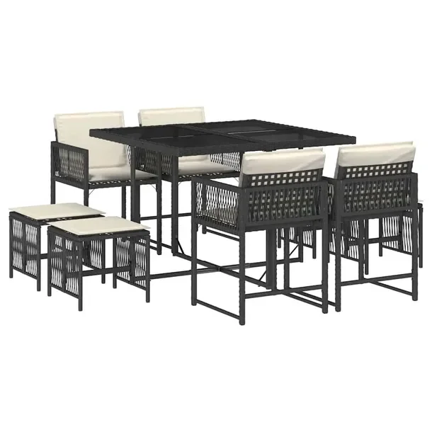 Zestaw mebli ogrodowych czarny, rattan PE, stół 110x106x73 cm, krzesła 5