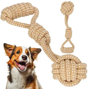 Gryzak dla psa sznur bawełniany z węzłami zabawka do gryzienia lina 32 cm jasnobrązowa - Zabawki dla psów - miniaturka - grafika 1