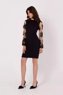 Sukienki - Ekskluzywna sukienka z koronkowymi rękawami (Czarny, S) - miniaturka - grafika 1