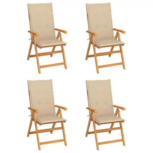 vidaXL Krzesła ogrodowe, 4 szt., beżowe poduszki, drewno tekowe! 3065533 - Fotele i krzesła ogrodowe - miniaturka - grafika 1