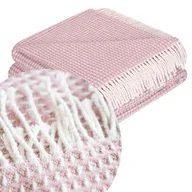 Narzuty - Pudrowy Koc Bawełniany 200x220 CHECK Narzuta Pled Na Łóżko - miniaturka - grafika 1