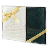 Ręczniki - Komplet ręczników w pudełku 1szt. 50x90 1szt. 70x140 kremowy zielony butelkowy 450g/m2 - miniaturka - grafika 1