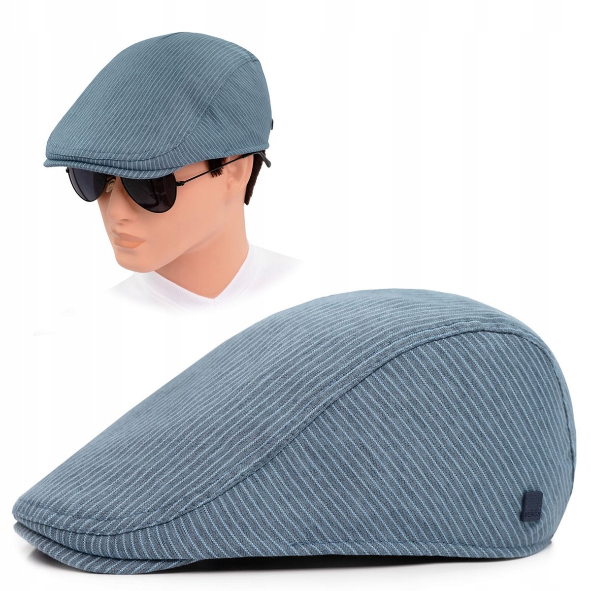 KASZKIET Męski Bawełniany na Lato Czapka w Paski NIEBIESKI Pako Jeans