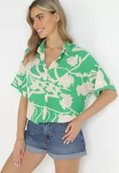 Bluzki damskie - Zielona Bluzka z Krótkimi Rękawami w Kwiaty Selenes - miniaturka - grafika 1