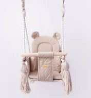 Leżaczki i huśtawki - Huśtawka dla dziecka | niemowlaka domowa Miś drewniana | bezpieczna | Velvet pikowana BEŻ | 100% ECO | CE | Create For You - miniaturka - grafika 1