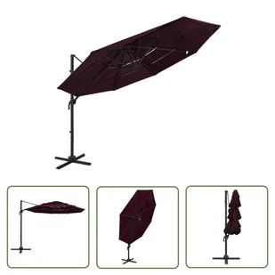 The Living Store 4-poziomowy parasol na aluminiowym słupku - bordowy - 3x3 m - Parasol Ogrodowy - Parasole ogrodowe - miniaturka - grafika 1