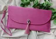 Torebki damskie - Fuksja torebka, kopertówka zgaszony róż do ręki - miniaturka - grafika 1