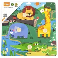 Układanki dla dzieci - VIGA Drewniane Puzzle z Pinezkami Dzikie Zwierzęta - miniaturka - grafika 1