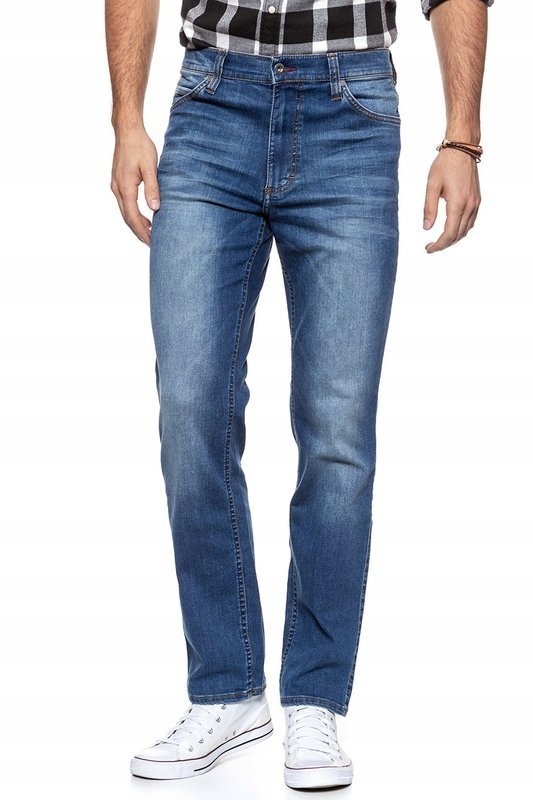 MUSTANG JEANSY MĘSKIE GRANATOWE RURKI Z PRZETARCIAMI CASUAL 33/32 27BA