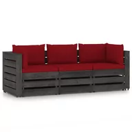 Sofy ogrodowe - VidaXL Lumarko Ogrodowa sofa 3-os z poduszkami, impregnowane na szaro drewno 3068177 VidaXL - miniaturka - grafika 1