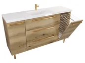 Szafki łazienkowe - Szafka Stojąca Z Umywalką ATHD 140 cm DK - Dąb Evoke Coast Mat - Uchwyty Złote Polerowane - miniaturka - grafika 1