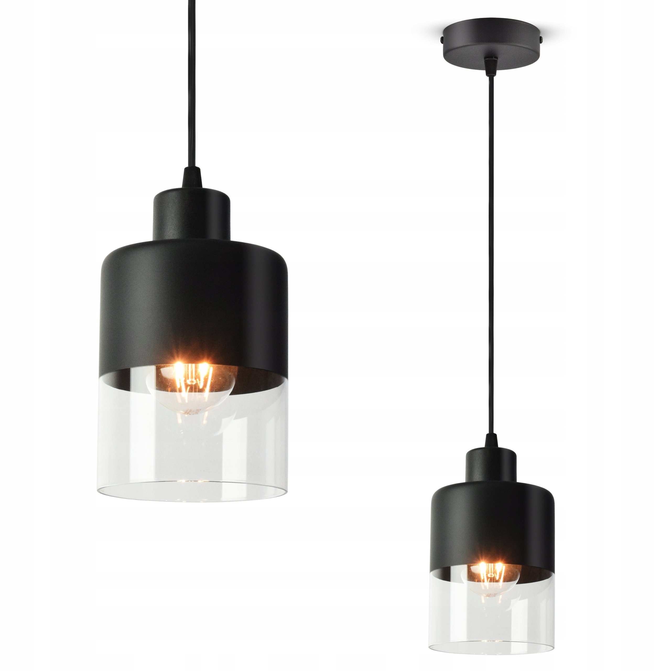 Lampa Sufitowa Wisząca Żyrandol Dual Glass 568-EZ1 LED E27 Black Edition