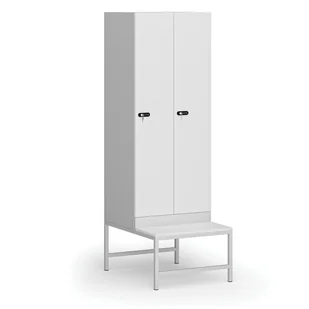 Szafka ubraniowa z ławeczką, 2 szafki, 1875 x 600 x 500/800 mm, zamek mechaniczny z kodem, drzwi laminowane, biała - Szafki biurowe - miniaturka - grafika 1