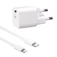 Ładowarki do telefonów - XO ładowarka sieciowa CE01B PD 20W 1x USB-C biała + kabel USB-C - Lightning - miniaturka - grafika 1