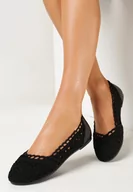 Baleriny - Czarne Koronkowe Balerinki Wsuwane Treada - miniaturka - grafika 1