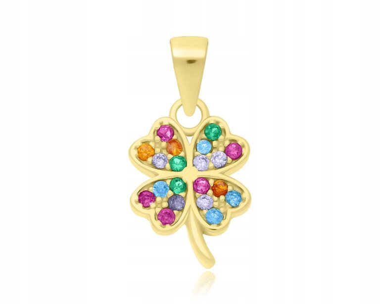 Złota Zawieszka Damska Koniczyna Kolorowe Cyrkonie Wisiorek pr. 925