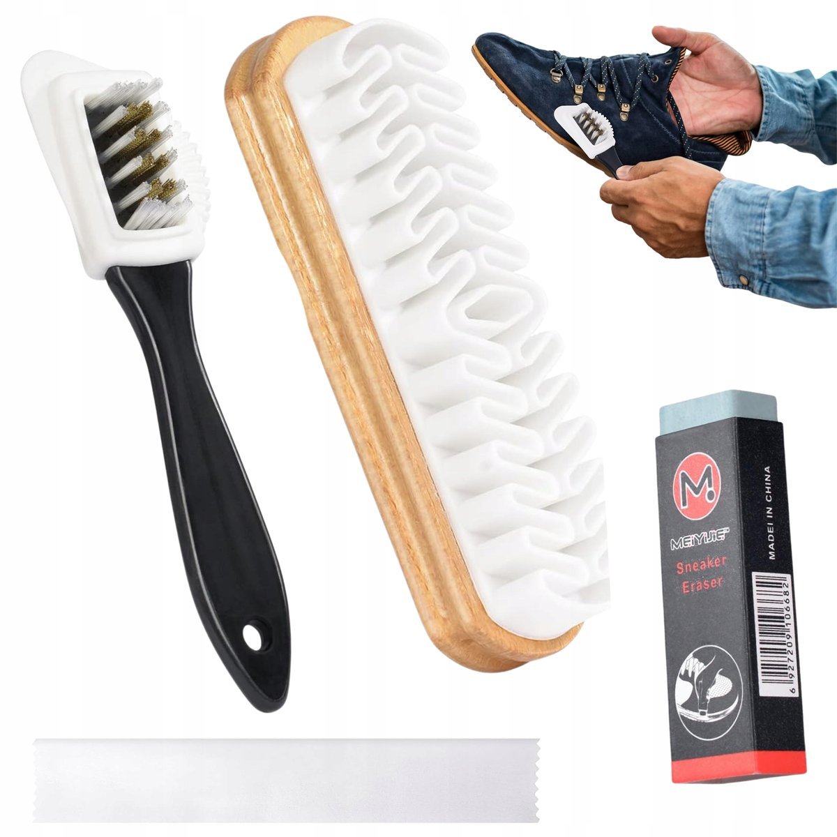 ZESTAW DO CZYSZCZENIA BUTÓW ZAMSZOWYCH SZCZOTKA SZCZOTKI GUMKA NUBUKU