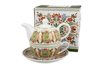 Zaparzacze i kawiarki - Dzbanek do herbaty porcelanowy z filiżanką i spodkiem DUO WZÓR WĘGIERSKI 350 ml - miniaturka - grafika 1