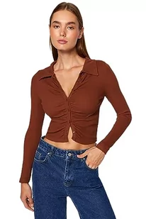 Trendyol Damska dopasowana bluzka z dzianiny Bodycon, Brązowy, M - Body - miniaturka - grafika 1