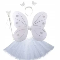 Dodatki do strojów karnawałowych - STRÓJ WRÓŻKA MOTYLEK MOTYL KOSTIUM SKRZYDŁA RÓŻDŻKA OPASKA BIAŁY TUTU - miniaturka - grafika 1