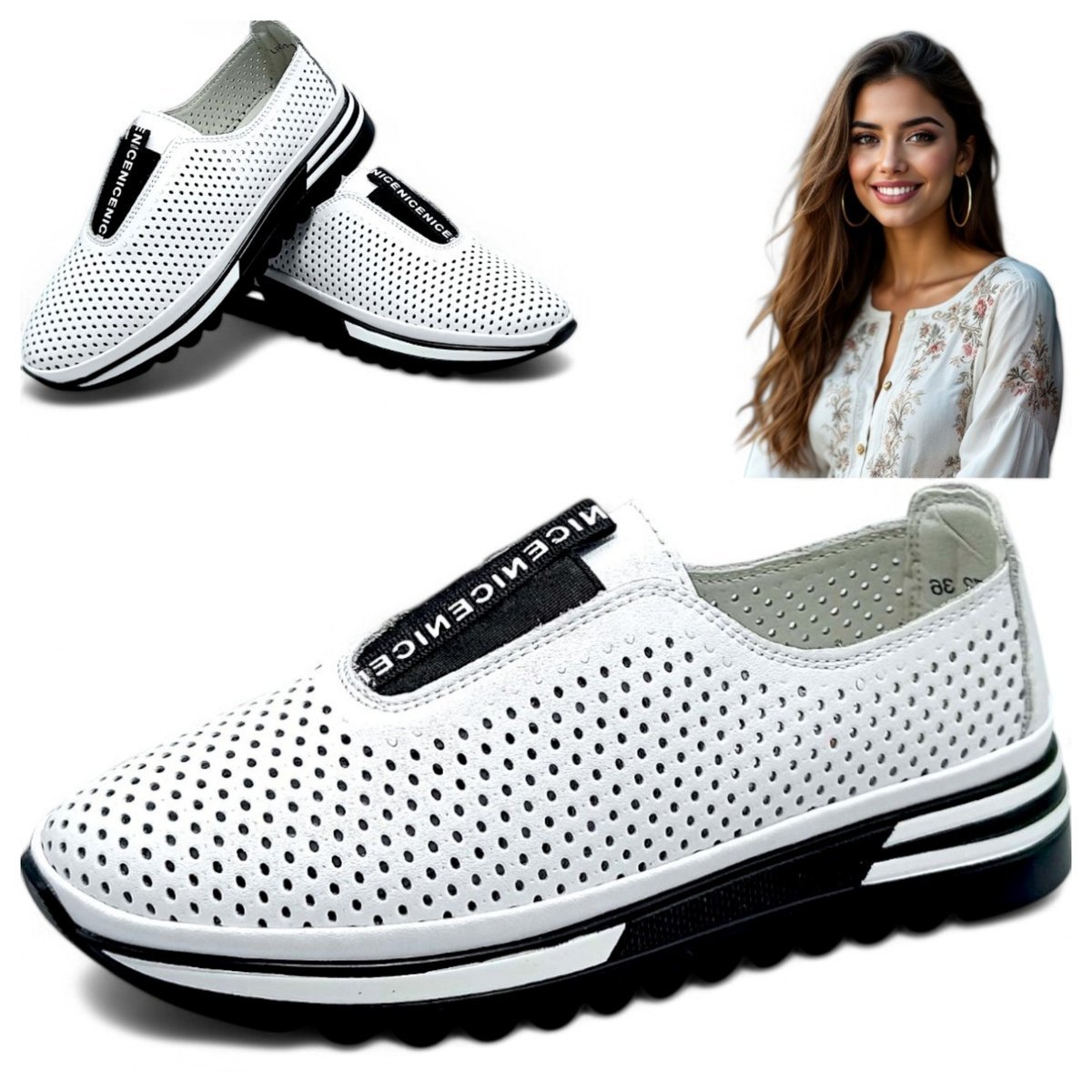 Półbuty Damskie SKÓRZANE Białe Oddychające Wiosenne Letnie Modne Barski 36