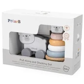 Zabawki interaktywne dla dzieci - Zestaw Miś Polarny Drewniana Piramidka + Miś Polarny do Ciągnięcia - miniaturka - grafika 1