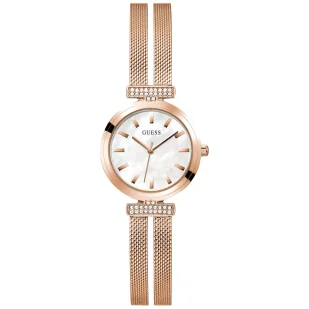 Zegarek Różowozłoty elegancki zegarek Guess Array z bransoletką GW0471L3 - Zegarki damskie - miniaturka - grafika 1