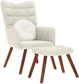 Fotele - vidaXL Fotel relaksacyjny ze stołkiem, kremowy aksamit - miniaturka - grafika 1