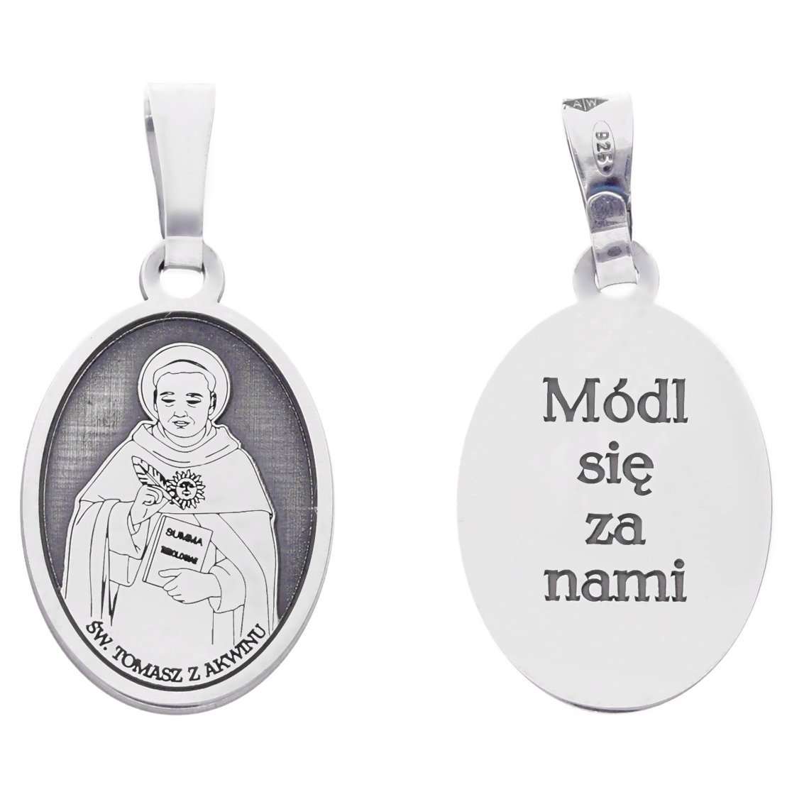 Srebrny medalik Ag 925 rodowany Św. Tomasz z Akwinu MDC055R