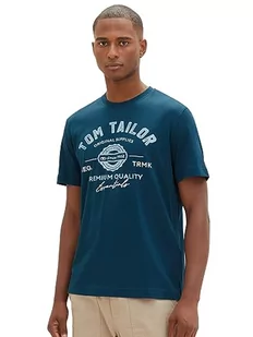 T-shirt męski TOM TAILOR z nadrukiem logo wykonany z bawełny, 21179-głęboka zieleń stawu, XL - Koszulki męskie - miniaturka - grafika 1