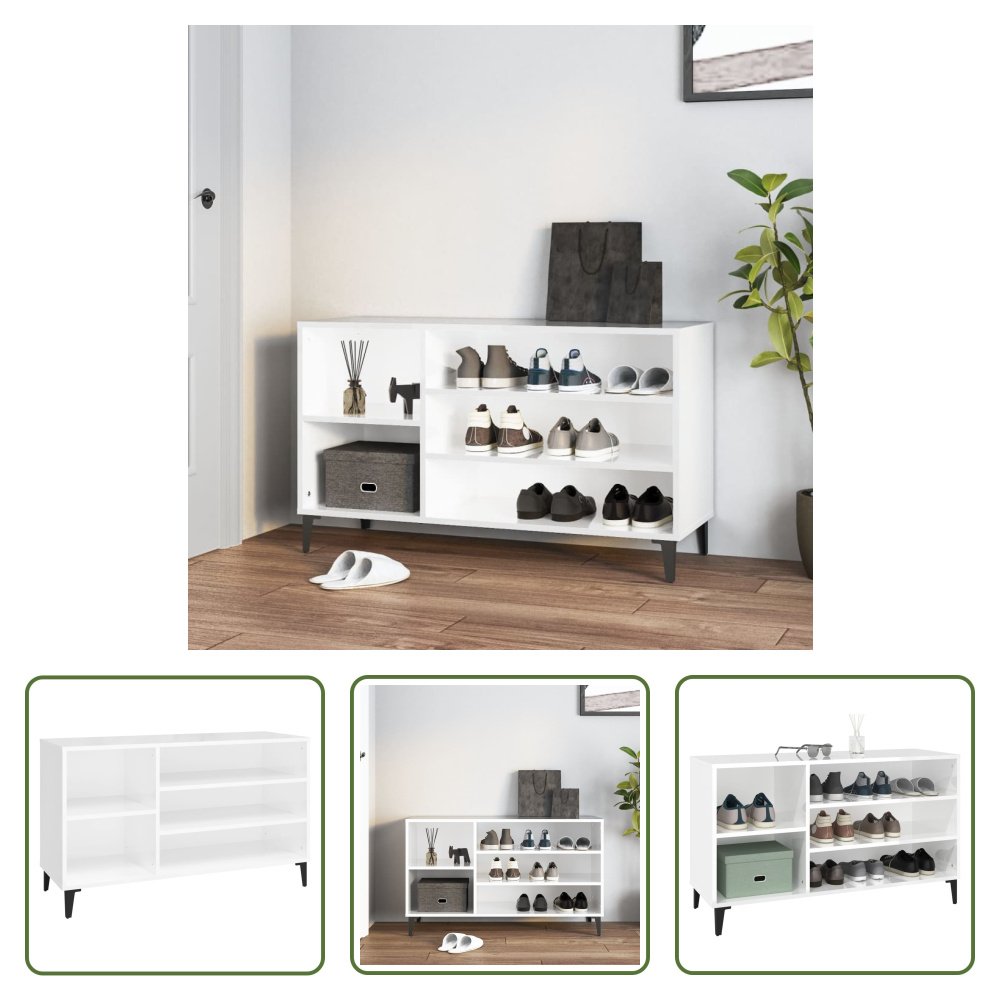 Stojak na buty The Living Store biały wysoki połysk 102x36x60 cm materiał drewnopochodny