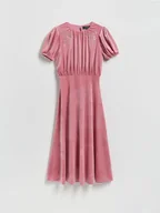 Sukienki - Reserved - Welurowa sukienka midi - brudny róż - miniaturka - grafika 1