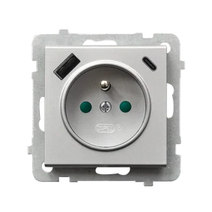 Ospel gniazdo pojedyncze z ładowarką USB A+C SONATA - srebrny mat - Gniazdka elektryczne - miniaturka - grafika 1