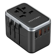 Ładowarki do telefonów - Adapter podróżny uniwersalny 65W Vention FJFB0 GaN 2xUSB-C 2xUSB-A (czarny) - miniaturka - grafika 1