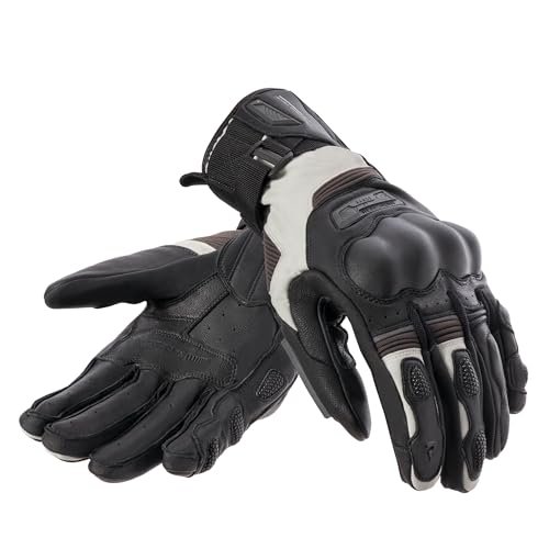 REBELHORN Range rękawice motocyklowe męskie, kozia skóra, ochraniacze SAS-TEC na kostkach, wkładki z super tkaniny, podwójna regulacja mankietów, wycieraczka na kciuku