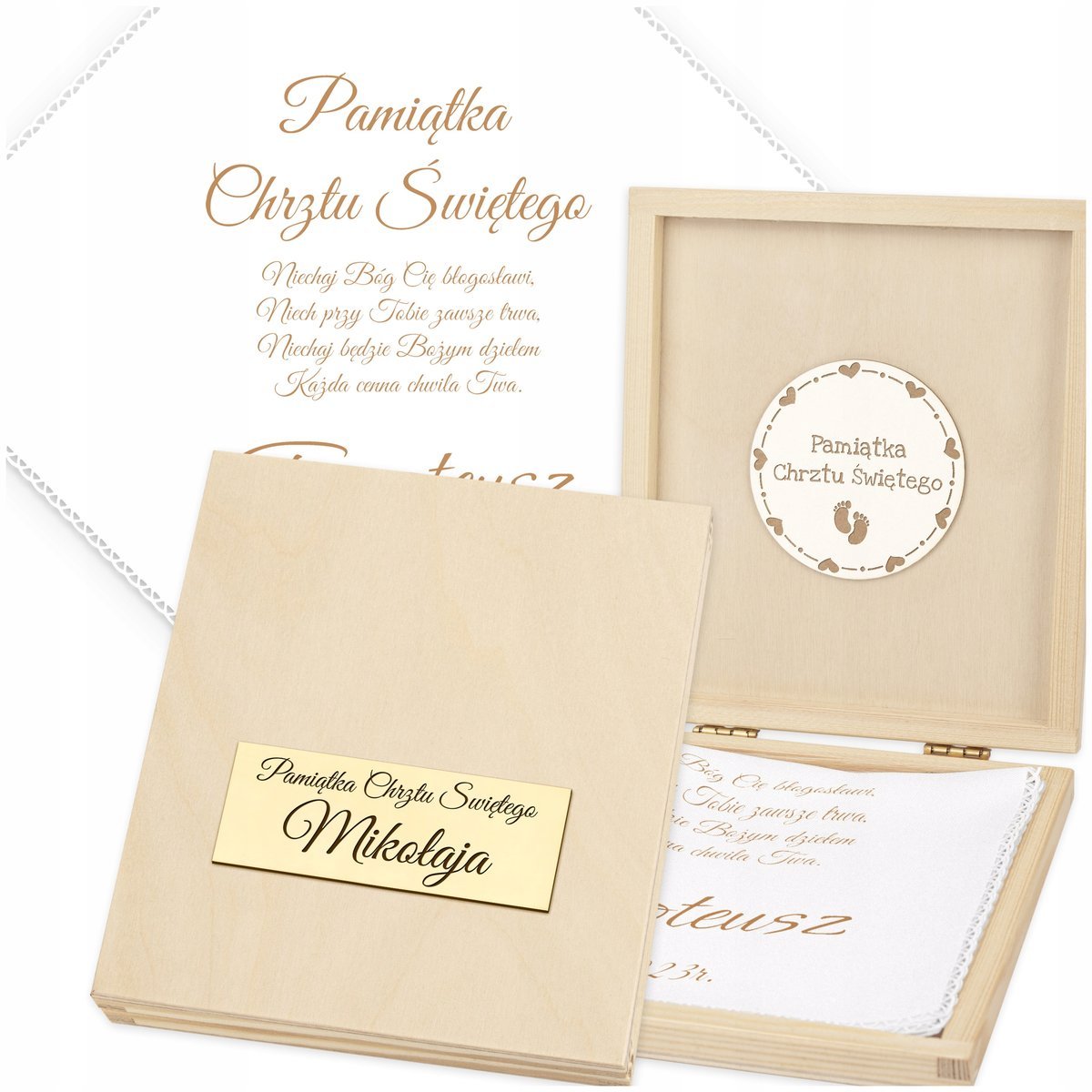 Szatka do Chrztu z Imieniem Biała Szatka na Chrzest + PUDEŁKO szt