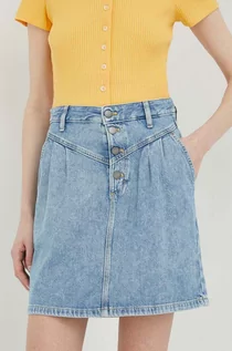 Spódnice - Lee spódnica jeansowa kolor niebieski mini prosta - grafika 1