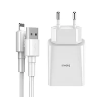 Ładowarki do telefonów - Baseus szybka ładowarka sieciowa 2x USB 10,5 W 2,1 A + kabel USB - Lightning 2,4 A 1 m biały (TZCCFS-R02) - miniaturka - grafika 1