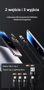 USAMS Kabel U85 2xUSB-C/USB/Micro-USB/ Lightning 6w1 1,2m 100W PD Fast Charge czarny/black SJ645USB01 (US-SJ645) - Kable - miniaturka - grafika 10