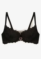 Biustonosze - Czarny Biustonosz Ozdobiony Koronką i Cyrkoniowym Sercem Fannel - miniaturka - grafika 1