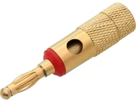 Kable - 1596#                Wtyk banan złoty skręcany duży czerwony - miniaturka - grafika 1