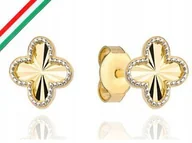 Kolczyki - ﻿Złote kolczyki 585 koniczyna w diamentowana oprawa - miniaturka - grafika 1
