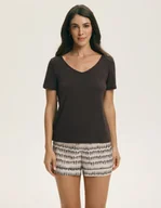 Piżamy damskie - Piżama damska krótki rękaw LATTE Esotiq ciemny brąz M - miniaturka - grafika 1