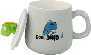 LeanToys Kubek Ceramiczny Dinozaur Niebieski Przykrywka Łyżeczka 350ml - Kubki - miniaturka - grafika 1