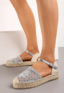 Srebrne Espadryle na Grubej Podeszwie z Plecionką i Sprzączką Anadila - Espadryle damskie - miniaturka - grafika 1