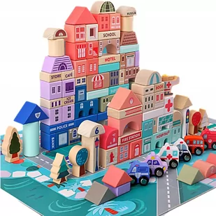 Drewniane Klocki Miasto Auta Puzzle Zestaw 115 El - Klocki - miniaturka - grafika 1