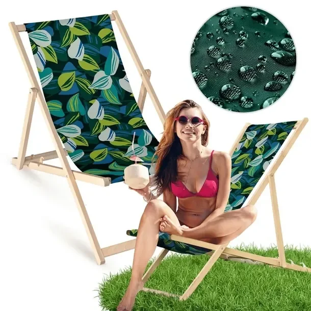 DREWNIANY LEŻAK SKŁADANY CIEMNY w Liście Idealny do Ogrodu na Taras Plażę