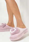 Kapcie damskie - Różowe Kapcie na Grubej Podeszwie z Futrzaną Aplikacją Pictor - miniaturka - grafika 1