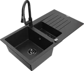 Zlewozmywaki z baterią - Mexen Matias zlewozmywak granitowy 1,5-komorowy z ociekaczem i baterią kuchenną Elia, czarny/srebrny - 6502-73-670101-70-B - miniaturka - grafika 1
