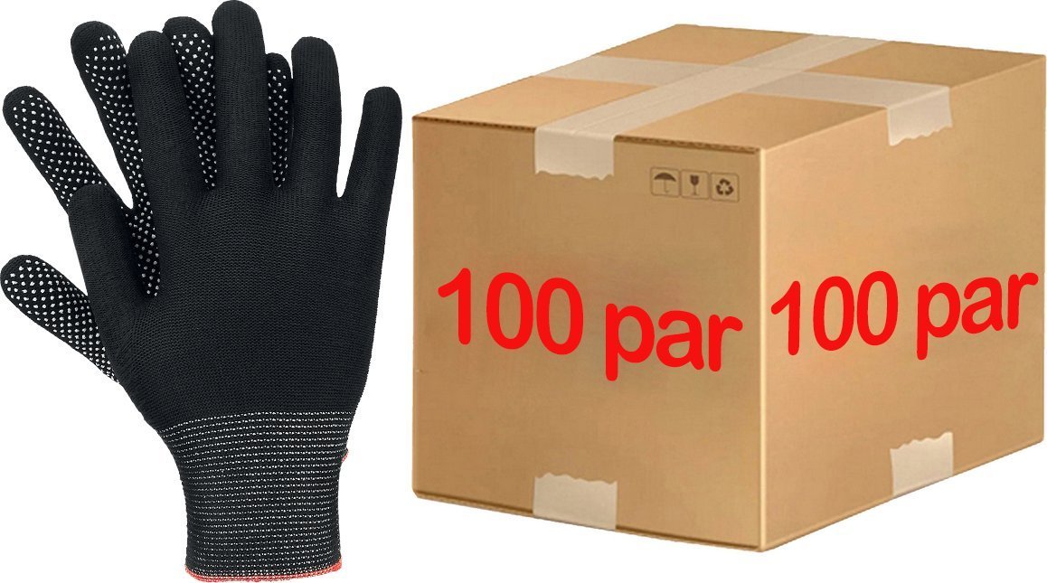 Ogrifox Rękawice robocze / Czarne / Rozmiar: 9 - L / OX-DOTUA_BW - 100 Par